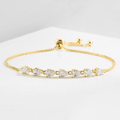 ZAKOL Fashion Water Drop Zircon Charm Adjustable Chain Bracelet Three Plating Colors Bride's Wedding Bracelet Party Zircon