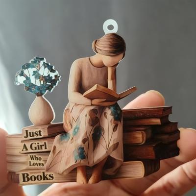 Enfeite Acrílico Plano 2D para Amantes de Livros Enfeite de Árvore de Natal Enfeite de Leitura para Mulheres Leitoras Professoras Amantes de Livros Presente