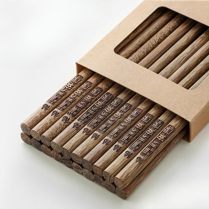 New Family Pack of Rosewood Chopsticks Lacquer-Free, Wax-Free Solid Wood Carved Chopsticks with Blessings