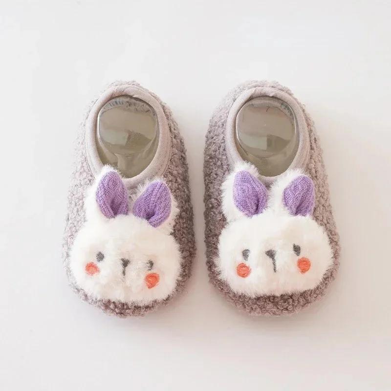 Cartoon Rabbit Baby Floor Socks Kids Plush Slippers Toddler Warm Shoes Children Soft Non-slip Prewalkers Indoor Home Slippers