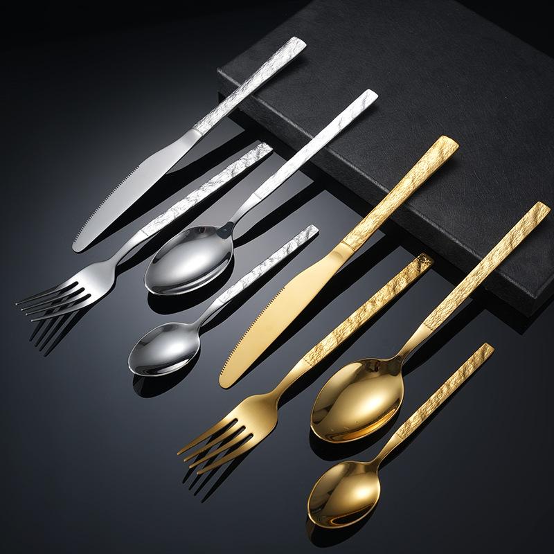 Stainless steel western tableware stone pattern steak knife and fork dessert coffee spoon four-piece set western restaurant