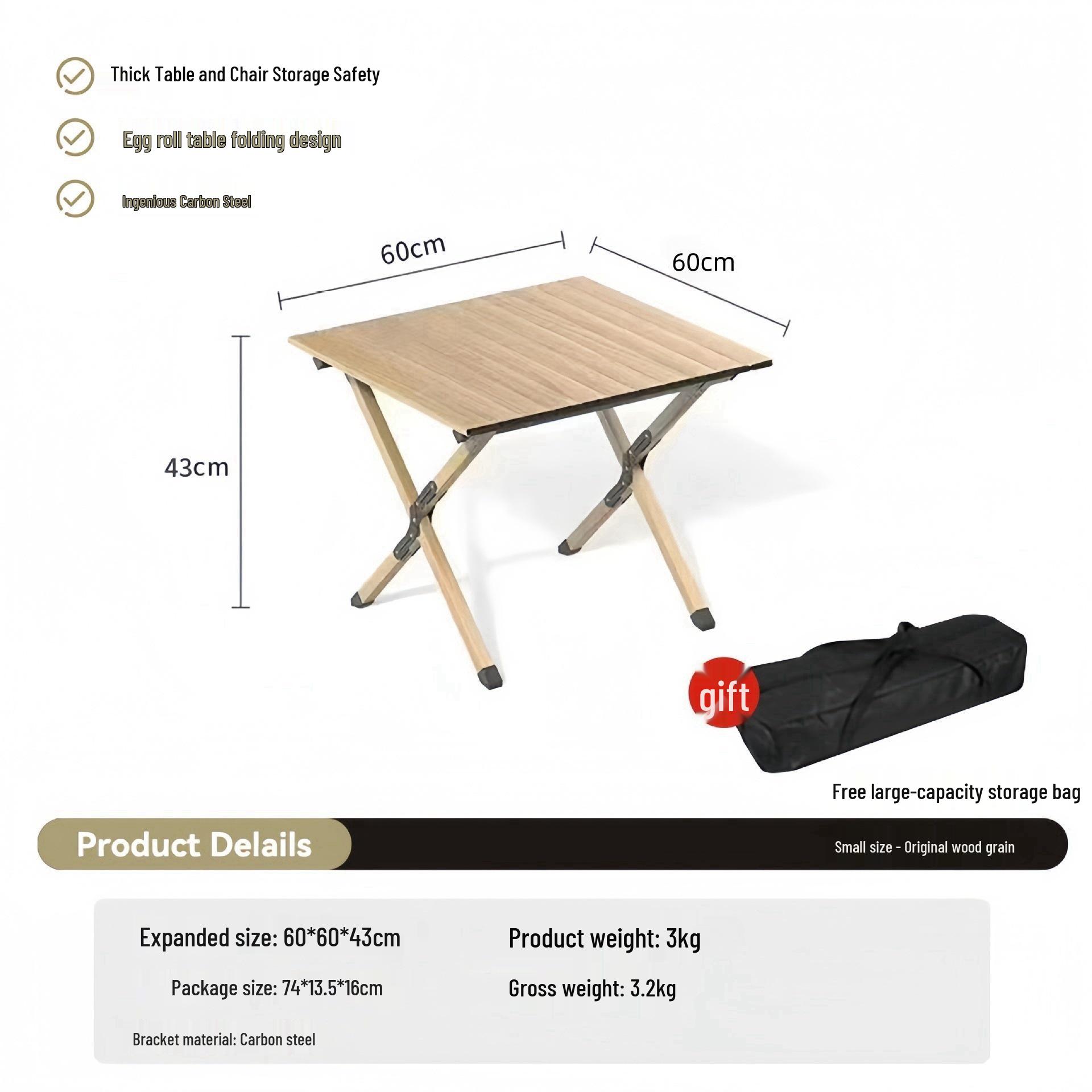 Portable Carbon Steel Roll-up Camping and Picnic Table with X-shaped Folding Design