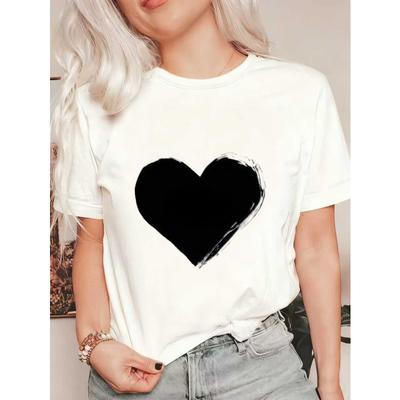 Oversized T Shirt Black Heart Print Casual Wear For Women Street Style Fashion Top Summer Outfit Trendy Loose Fit Graphic Tee