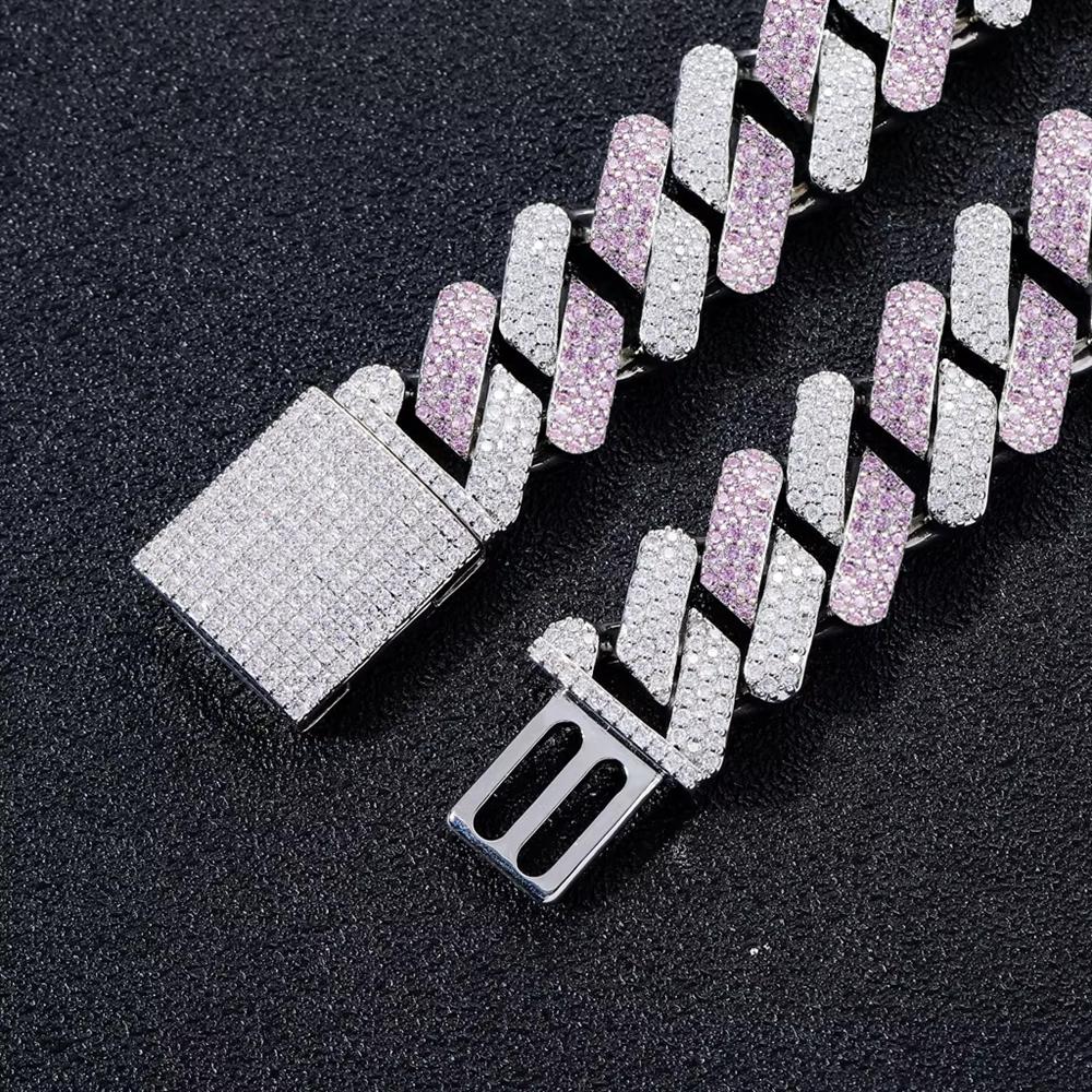 Personalized Hip Hop Jewelry 20mm Bling Iced Out Two Tone Silver and Pink CZ Prong Miami Cuban Link Chain Bracelet