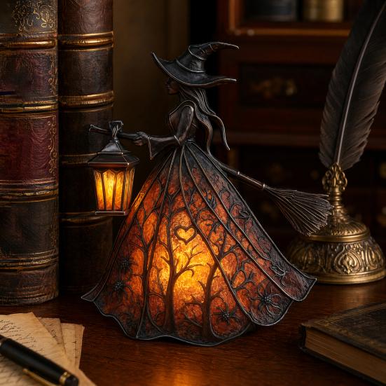 Saisonale Tischdekoration Halloween Hexe Lampe, Gotisch mit Laterne Licht, Gruselige Nacht für Feiertagsparty Tischplatte