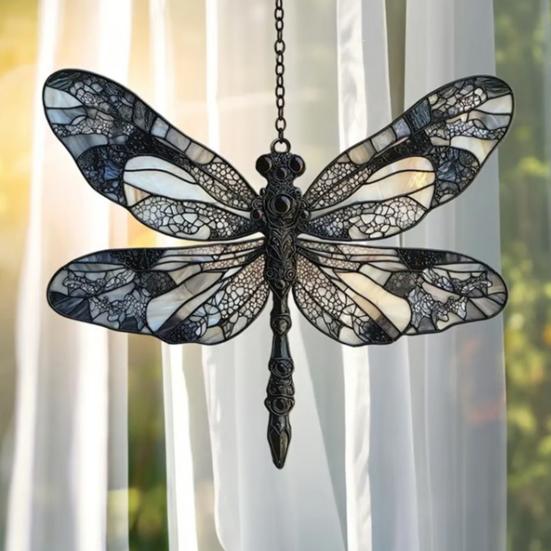 Dragonfly Acrylic Suncatcher Stained Glass Effect Bohemian Window Hanging Ornament for Indoor Outdoor Garden Decor Gifts for Mom Women
