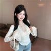 V-neck Small Top for Women's High-end Sense, Beautiful Flared Sleeve Bottoming Shirt, Super Good-looking , with Lace Splicing T-shirt Inside