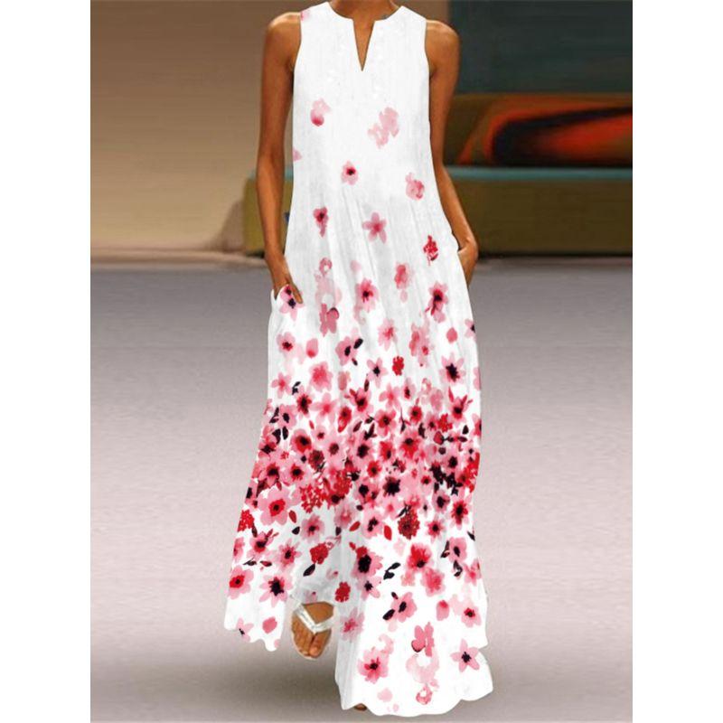 Summer 2025 New Arrival Export Women's Fashion Sexy Digital Printed V-neck Sleeveless Dress Pocket 3D Dress