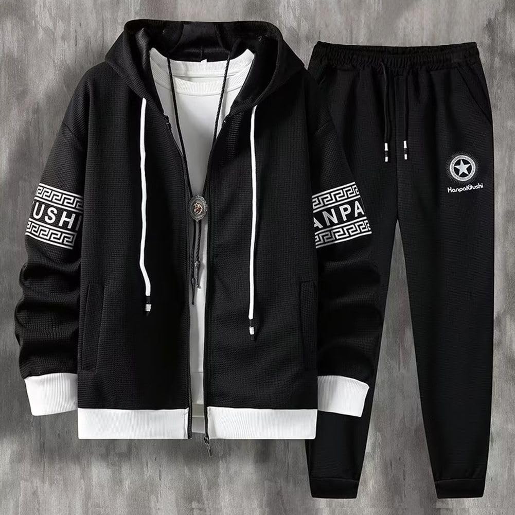 Hoodie and Tracksuit Autumn Sportswear Black L [FJLTDCP] Men's Set, Wear, Two-Piece Set, - -