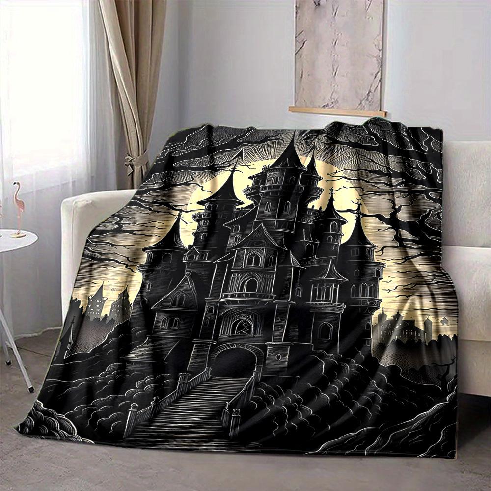 1pc Castle Night Blanket, Lightweight Flannel Throw Blanket for Sofa, Bed, Travel, Camping, Living Room, Office, Couch059