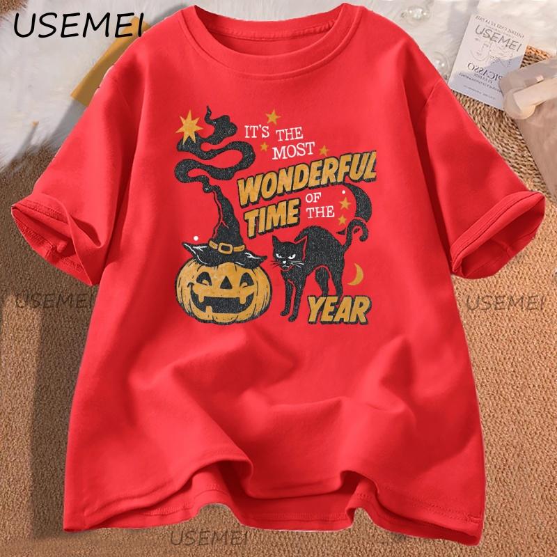 Vintage Halloween TShirt Men Women 90s Spooky Black Cat Witchy Pumpkin Tee Witchy Fall Tee Unisex Cotton Short Sleeve Clothes S
