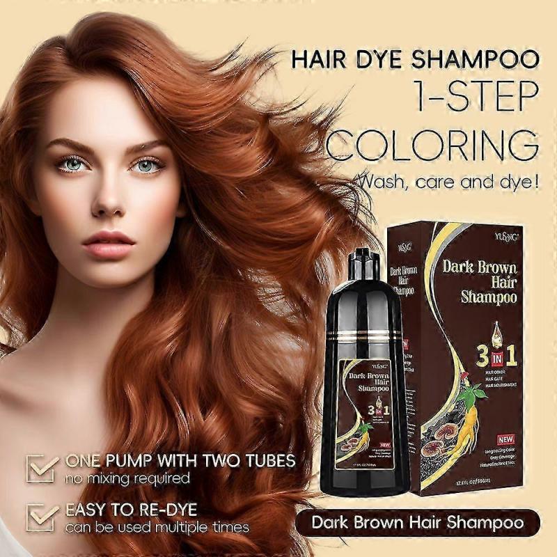 Herbal Black/Brown Hair Dye Shampoo 3 In 1 for Gray Hair, Instant Hair Color Shampoo for Women & Men, Black/Brown Hair Shampoo for 100% Grey Coverage