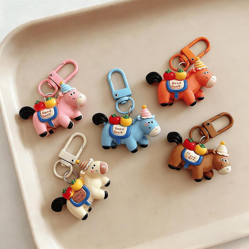 Cartoon Year of the Horse Lucky Keychain Pendant - Cute Bag Charm & Student Backpack Accessory