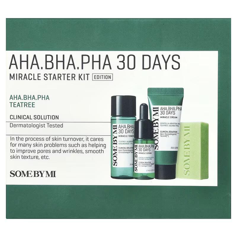 SOME BY MI AHA-BHA-PHA 30 DAYS MIRACLE STARTER KIT (4components), Moisturizing,Korean Cosmetics, Kbeauty, sample