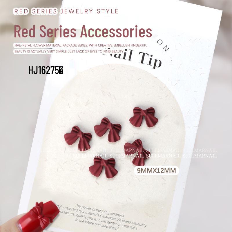 

New Year Red Bow Heart Pearl Pendant Nail Decorations - 5 Pcs