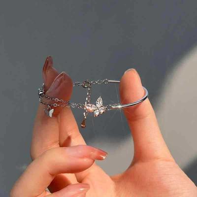 Butterfly Half Bracelet Bracelet Female Mori Fresh Niche Design Butterfly Tassel Double Layer Jewelry Female