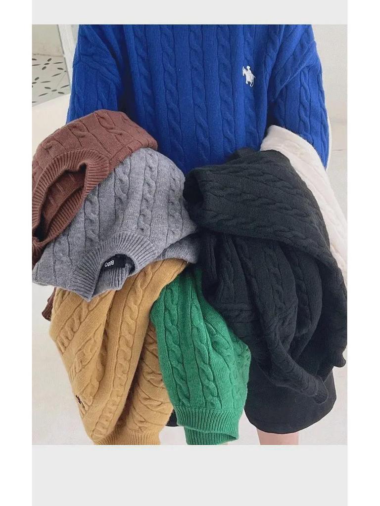 Dostępny od ręki sweter z dzianiny kablowej dla chłopców i dziewczynek: Nie mechaci się, Okrągły dekolt, Idealny na jesień i zimę