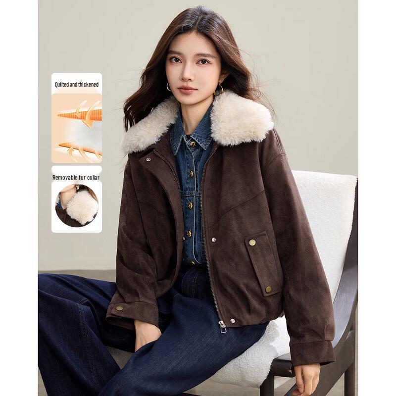 TERRE BLEUE Women's Retro Suede Padded Jacket