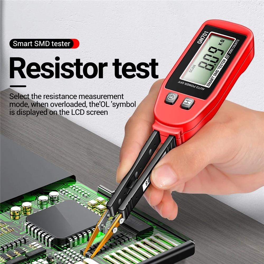 GN701 Smart SMD Tester Smart SMD Tester Multimeter Kapazität Widerstand Diode Kondensator Teststift LCD-Display 3000 Counts Test