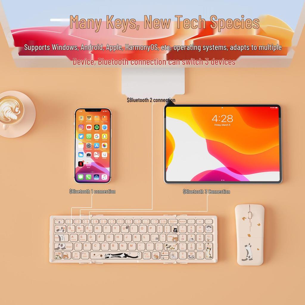 Hagsen HB328 Ultra-Thin Folding Bluetooth Keyboard & Mouse Combo - Cute, Silent Design
