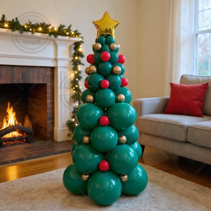 66pc/set Creative Christmas Tree Decoration Set Green Balloon Tree Kit with Gold Star Topper - Perfect Festive Party Essentials