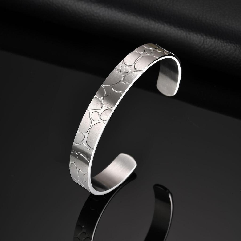 Irregular Pattern Stainless Steel C-Shaped Open Bangle Jewelry B-735