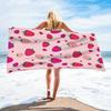 Pink Strawberry Pattern Oversized Beach Towel, Soft Absorbent for Travel Camping Swimming Vacation