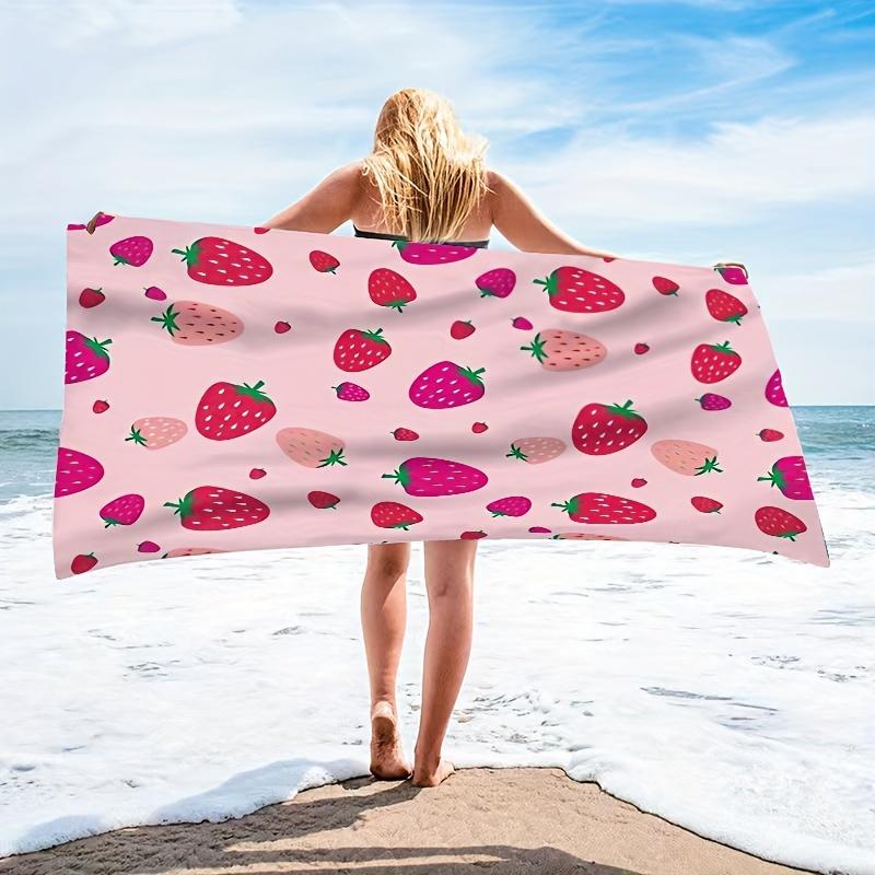 

Pink Strawberry Pattern Oversized Beach Towel, Soft Absorbent for Travel Camping Swimming Vacation W40*H60(CM)