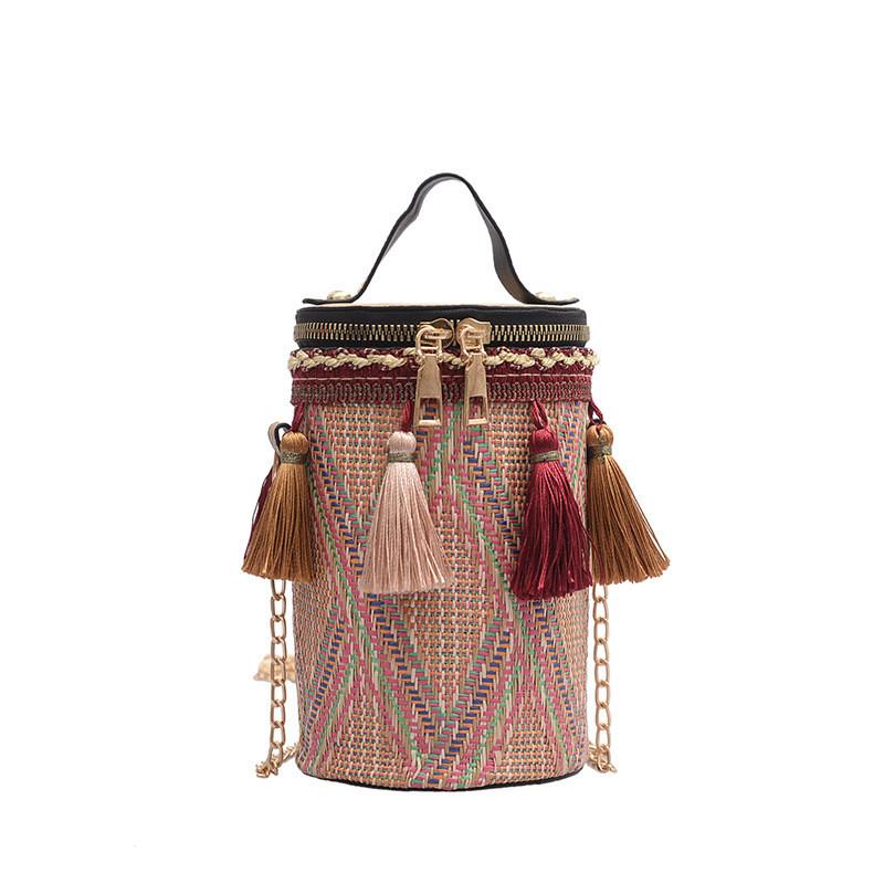 Circular Ethnic Style Handbag Women Shoulder Bag With Tassels For Casual Events