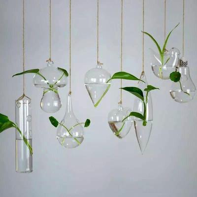 Hängende mundgeblasene transparente Glas-Hydroponik-Vase für kleine Blumenarrangements