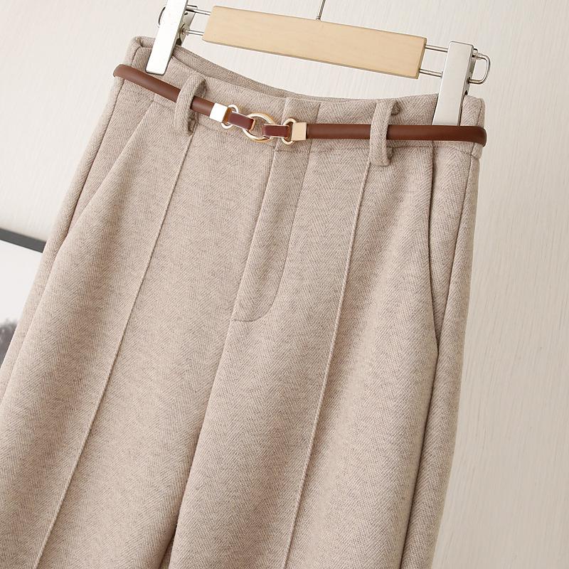 Women's Straight Leg Wool Flannel Trousers: Thick, Warm, and Comfortable for Autumn and Winter.