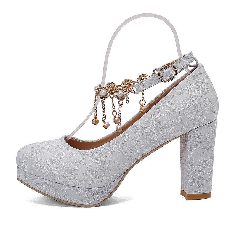 Damenschuhe Runde Spitze Wasserdicht Tisch Niedlich Lolita Dicke Hohe Absätze Mode Große Größe Hohe Absätze Pendler Mode 38 hellblaue