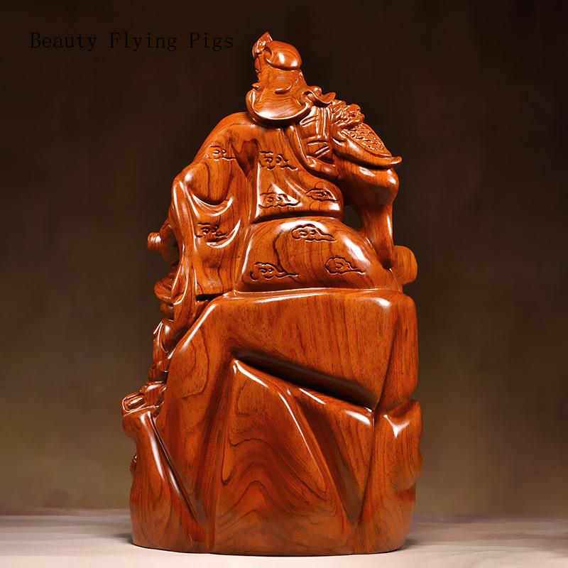 Classical Wood Carvings, Guan Gong Decorations, Living Room, Martial Arts and Wealth Gods, Offering Mahogany Handicrafts