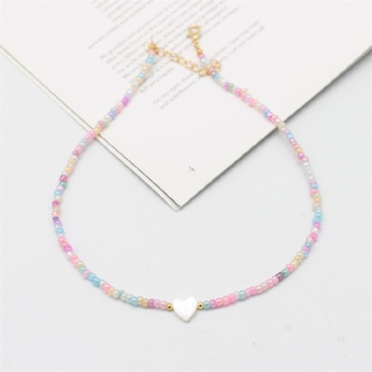Delicate Bead Chokers Necklace Summer Bohemian Beaded Necklace Y2K Heart Shell-Charm Bead Chokers Necklace Summer
