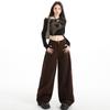 2025 Autumn Women's Retro Coffee Wide Leg Scimitar Pants - Slimming, Casual, Fashionable