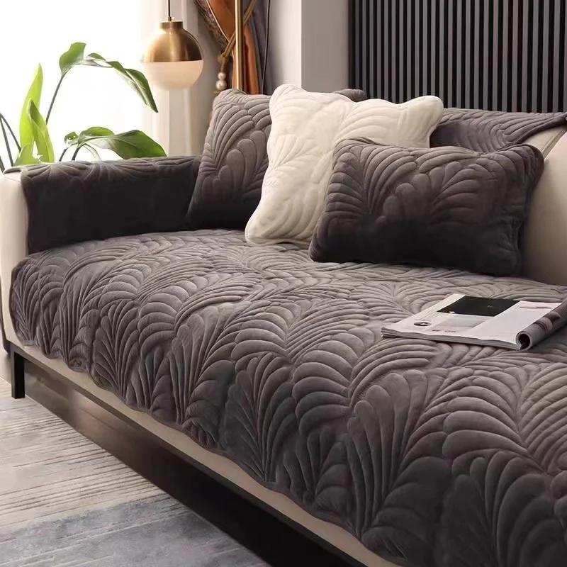 Nordic Soft Velvet Plush Quilted Sofa Towel Thicken Short Plush Sectional Sofa Cover Non-slip Couch Covers for Living Room