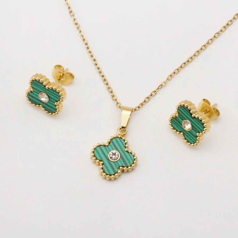 Titanium Steel Four-leaf Clover Shell Necklace and Earrings for Women's Fashion Jewelry