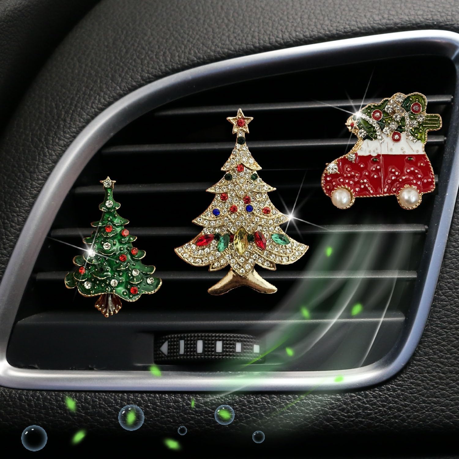 

Set of 4 Bling Christmas Car Air Freshener Vent Clips, Crystal Rhinestone Sparkly Air Conditioning Outlet Decorative Clip Charms Cute Car Interior 1 Count (Pack of 4)
