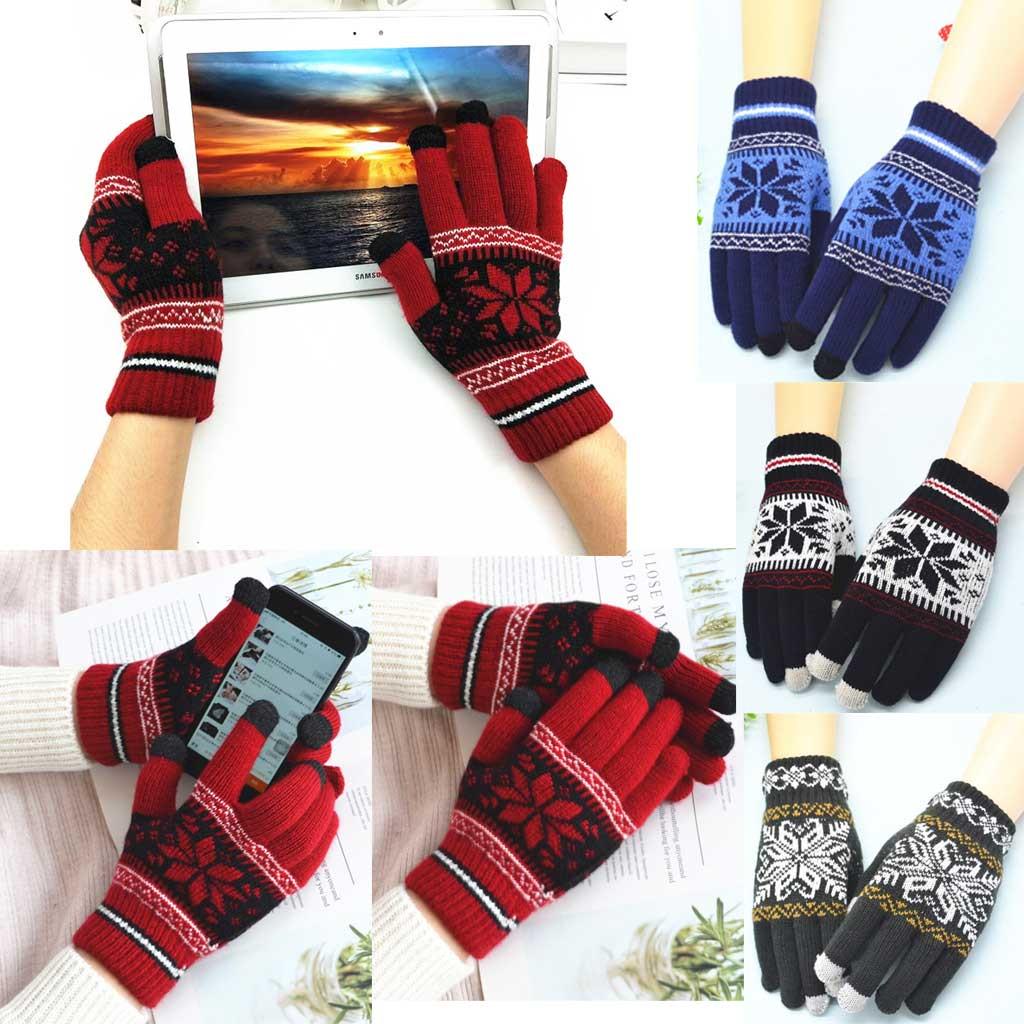 

Вязаные шерстяные женские зимние теплые варежки со снежинками для девочек, перчатки
