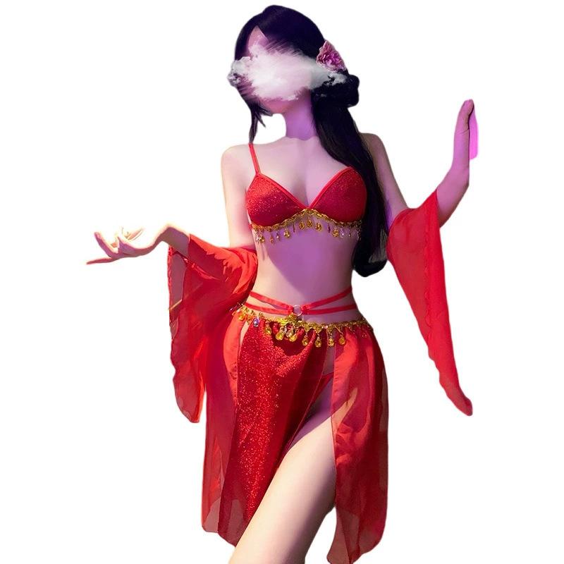 Sexy Underwear Sexy Exotic Tassel Split Gu Fengdun Huang Feitian Perspective Tease Temptation Dance Suit National Style