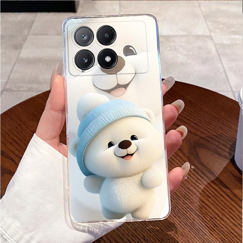 Case Poco X6 Pro 5G/Poco X6 5G Clear Luxury Cute Love Rabbit Funny Soft Silicone Phone Case PocoX6 X6Pro Transparent Back Cover