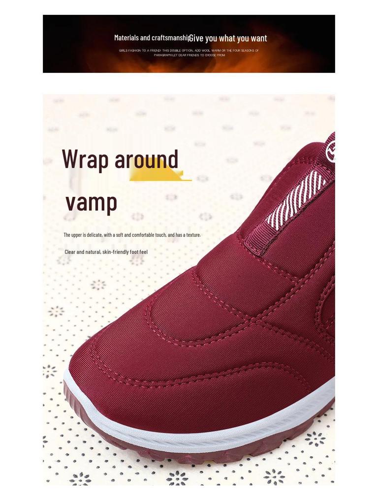 Bottines en coton doublées polaire pour femmes - À enfiler, Épaissies, Grande taille, Style couple, Chaussures d'hiver pour maman âgée