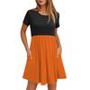 Women's Fashion Casual Loose Round Neck Short Sleeve Colour Block Pocket Dresses