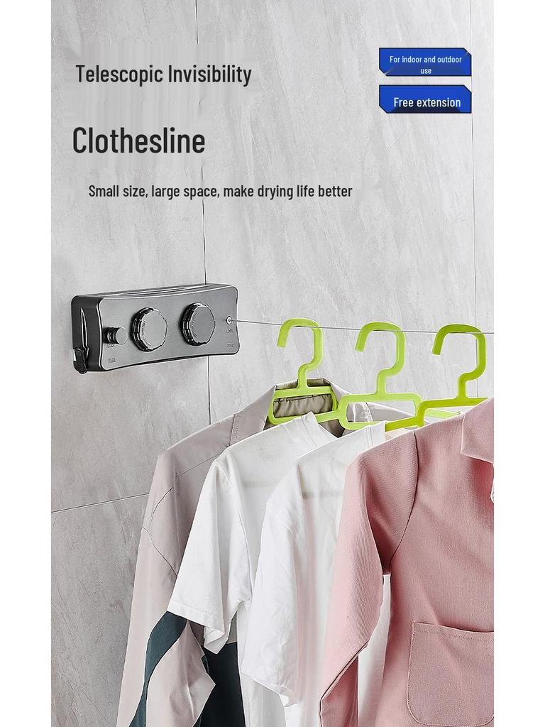 Dual-Line Retractable Indoor Clothesline, Wall-Mounted Stainless Steel, No-Drill Installation