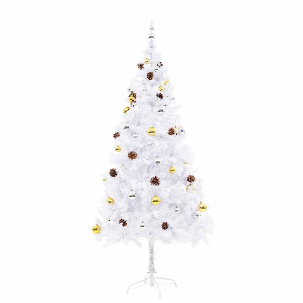 vidaXL Künstlicher Weihnachtsbaum mit Beleuchtung & Kugeln Weiß 180 cm