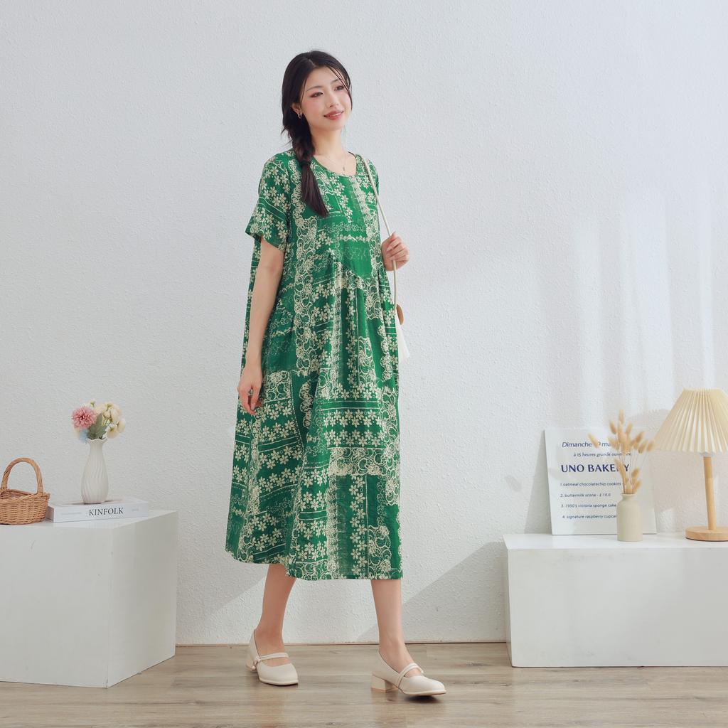 Dimanaf 2025 Women Plus Size Spring Summer Dress Floral Dress Basic Vintage Loose Long Dress Maxi