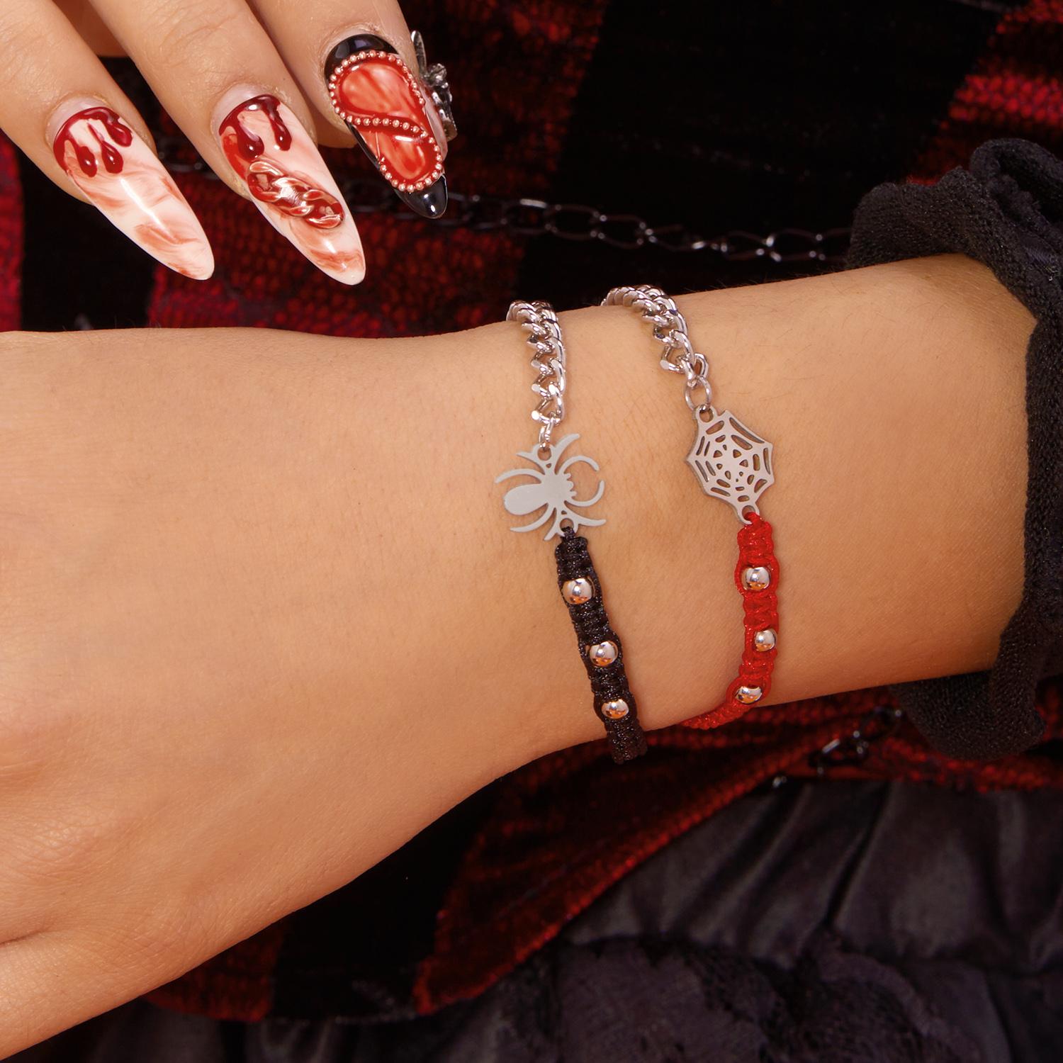 

Halloween Gothic Punk Spider Bracelet for Women Men Silver Color Spider Handmade Weaving Couple Bracelet Party Jewelry Gifts