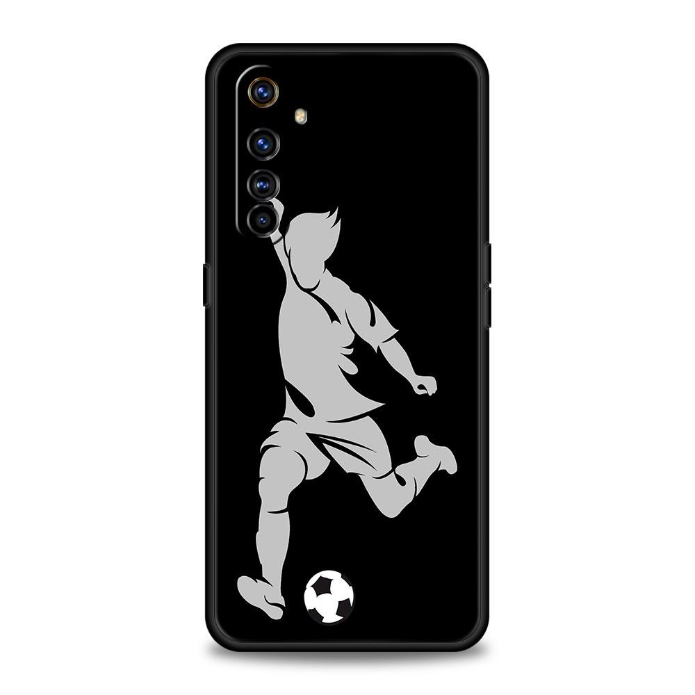 Football Player Soccer Art Phone Case For Realme 12 11 10 6 7 9 Pro Plus 8 5G C35 8i 9i GT2 GT3 GT5 GT Neo 2 3 5 Black Cover