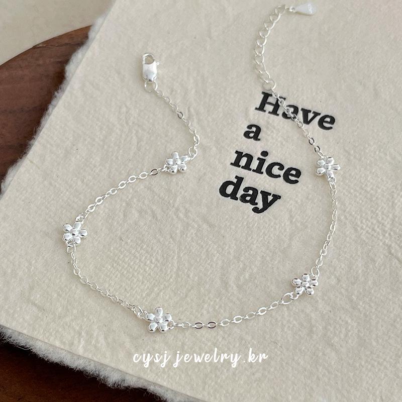 Cui Yan S925 Sterling Silver Five-Petal Flower Bracelet - Korean Niche Sweet Style for Best Friends 925 Sterling Silver