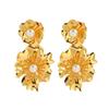 925 Silver Needle Retro Gold Pearl Flower Earrings Women'S High Sense Personality Earrings Exaggerated Fashion Stud Earrings Earrings